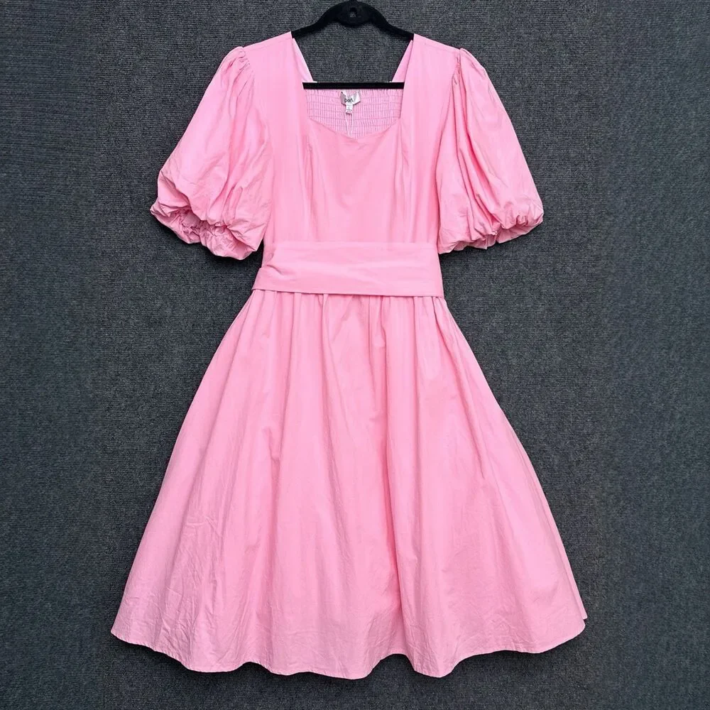 NWT Poet Dress Ode Pink Puff Sleeve Midi Nursing L - Picture 3 of 11